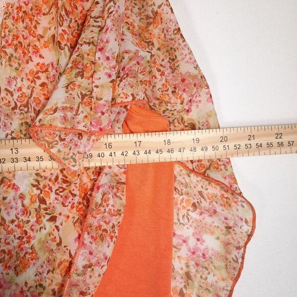 Naif Sheer Flowy Cottagecore Orange Floral Stretch Liner Crochet Trim SZ Medium - Picture 10 of 10